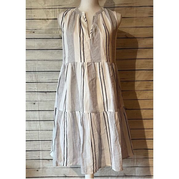 Sundry Everyday Striped Boho Mini Tunic White Black Sleeveless Dress Size O - Picture 2 of 10